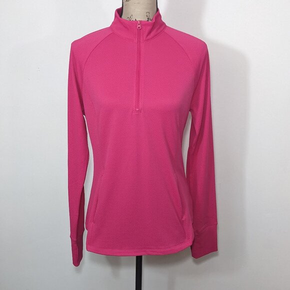 NWT TOMMY BAHAMA Pink Long Sleeve Golf Tennis Shirt Zip Thumbholes Womens L - Picture 1 of 11